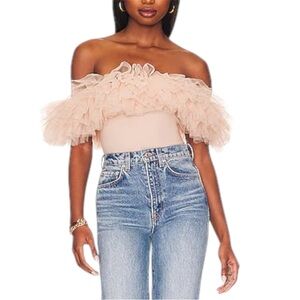Free People Intimately Big Love Bodysuit XS Pink Rose | Off Shoulder Tulle